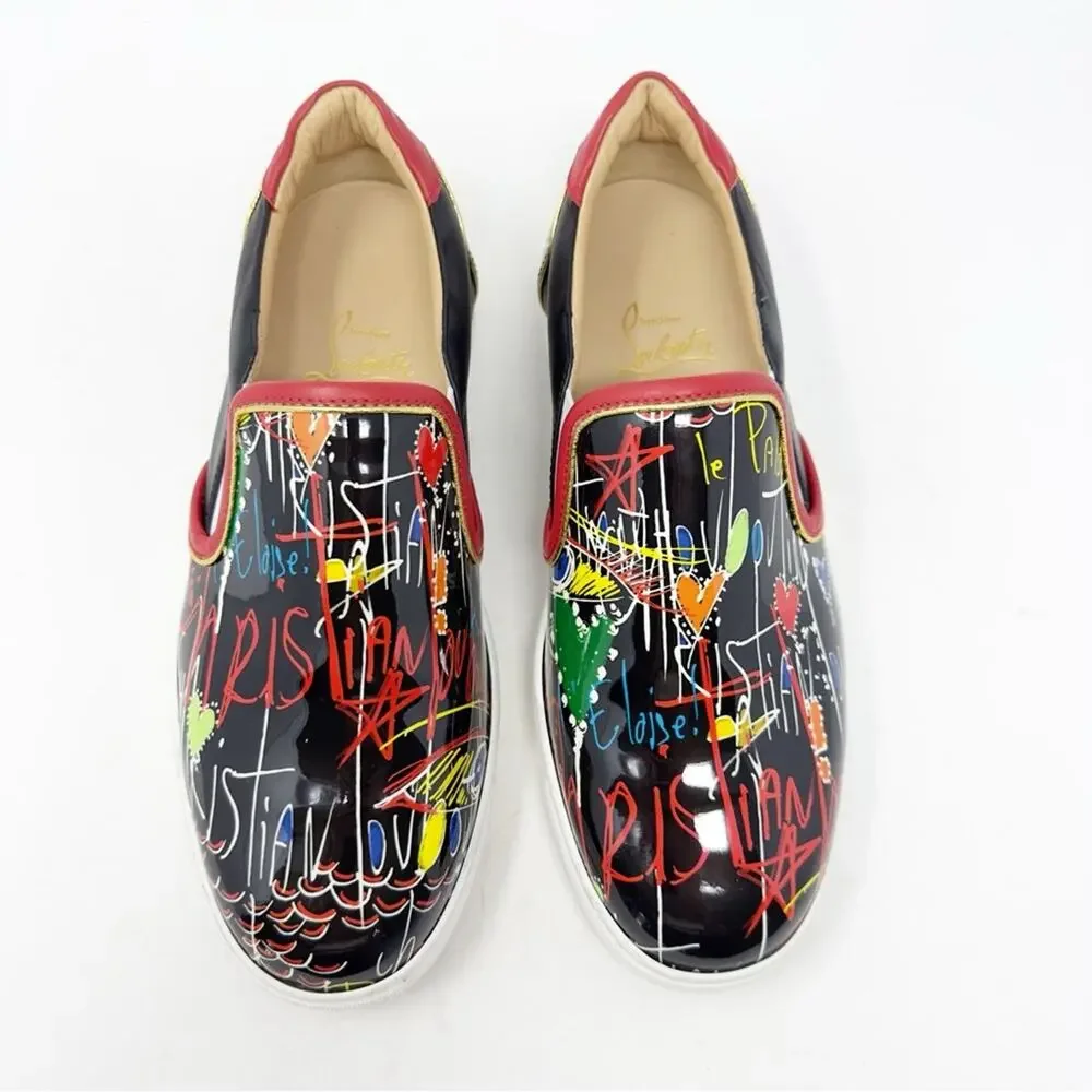 Christian Louboutin Masteralta Loubitag Patent Slip On Sneakers Womens Size 37.5